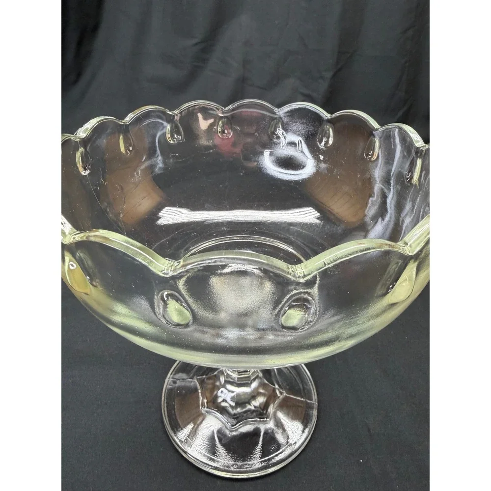 Vintage Indiana Clear Glass Teardrop Scalloped Pedestal Compote Dish 7.5
